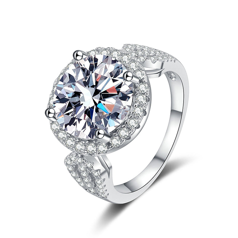 S925 Sterling Silver 5ct Round Moissanite Ring | Vintage Floral Design with Lily & Rose Motifs