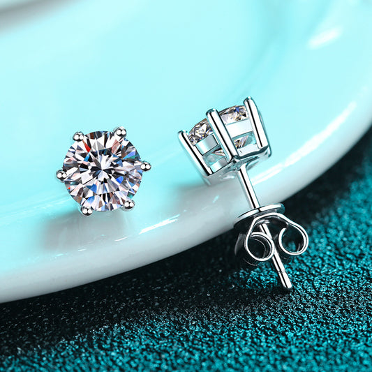 S925 Sterling Silver 6-Prong Hexagon Stud Earrings – Moissanite & Zirconia Elegant Earrings for Women