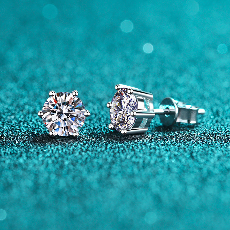 S925 Sterling Silver 6-Prong Hexagon Stud Earrings – Moissanite & Zirconia Elegant Earrings for Women
