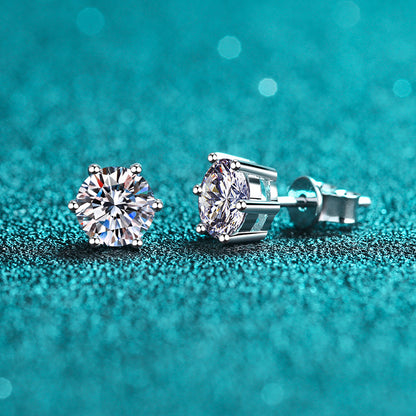 S925 Sterling Silver 6-Prong Hexagon Stud Earrings – Moissanite & Zirconia Elegant Earrings for Women