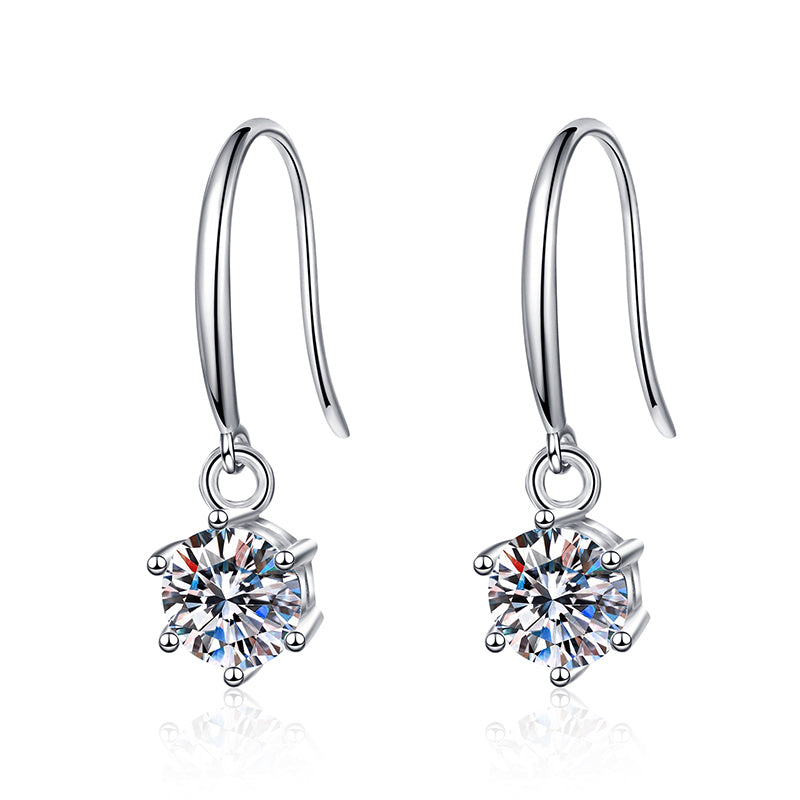 S925 Sterling Silver 6-Prong Wave Hook Earrings with Moissanite - Camellia-Inspired Dangle Earrings