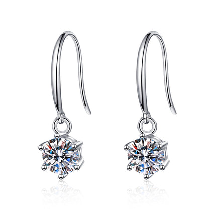 S925 Sterling Silver 6-Prong Wave Hook Earrings with Moissanite - Camellia-Inspired Dangle Earrings