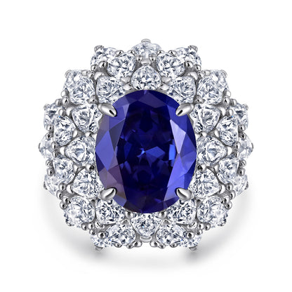 S925 Sterling Silver 6ct Blue Zirconia Floral Ring - Vintage-Inspired Statement Jewelry