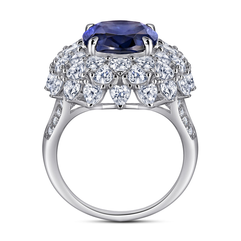 S925 Sterling Silver 6ct Blue Zirconia Floral Ring - Vintage-Inspired Statement Jewelry