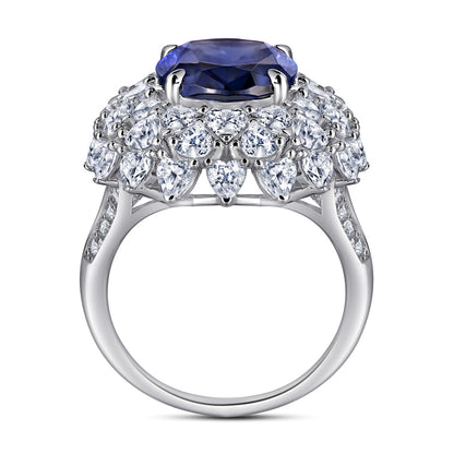 S925 Sterling Silver 6ct Blue Zirconia Floral Ring - Vintage-Inspired Statement Jewelry