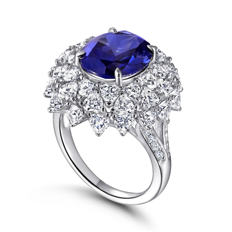 S925 Sterling Silver 6ct Blue Zirconia Floral Ring - Vintage-Inspired Statement Jewelry