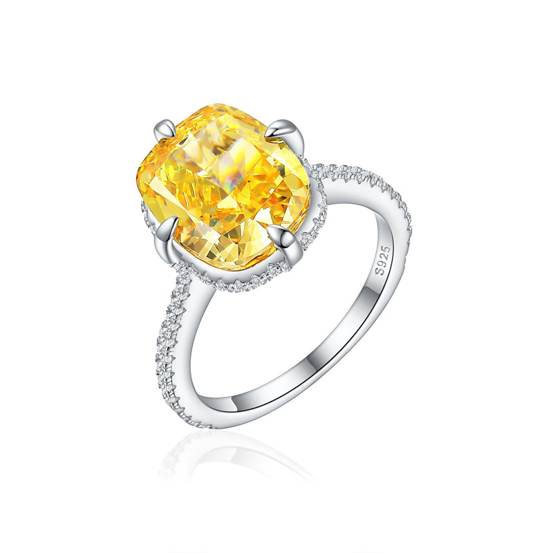 S925 Sterling Silver 6ct Canary Zirconia Ring - Modern Icy Princess Cut Statement Jewelry