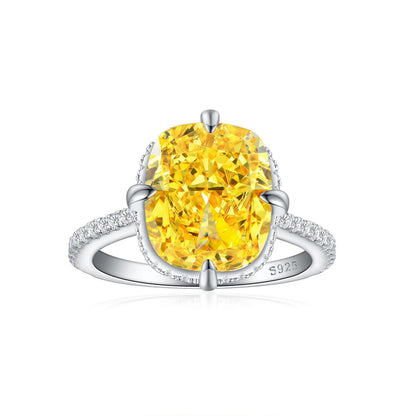 S925 Sterling Silver 6ct Canary Zirconia Ring - Modern Icy Princess Cut Statement Jewelry