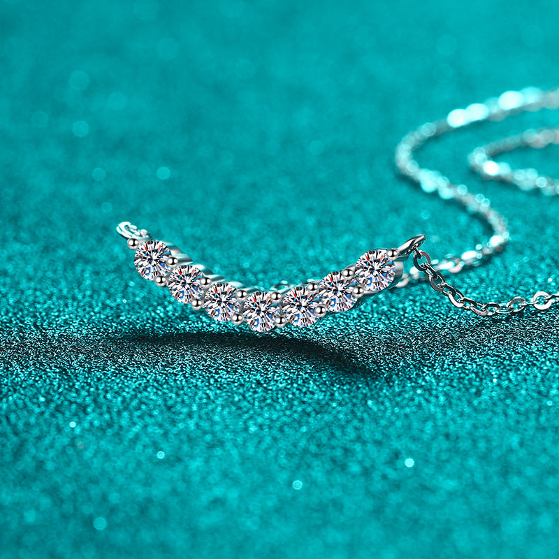 S925 Sterling Silver 7-Diamond Smile Pendant Necklace - 1.4CT Moissanite Floral-Inspired Layered Chain