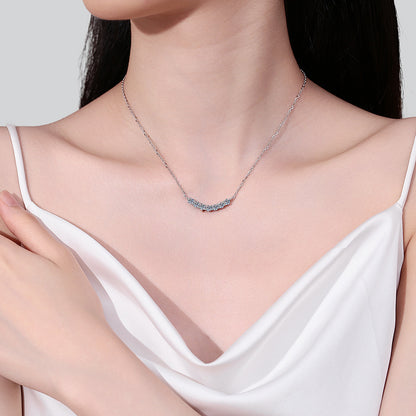 S925 Sterling Silver 7-Diamond Smile Pendant Necklace - 1.4CT Moissanite Floral-Inspired Layered Chain