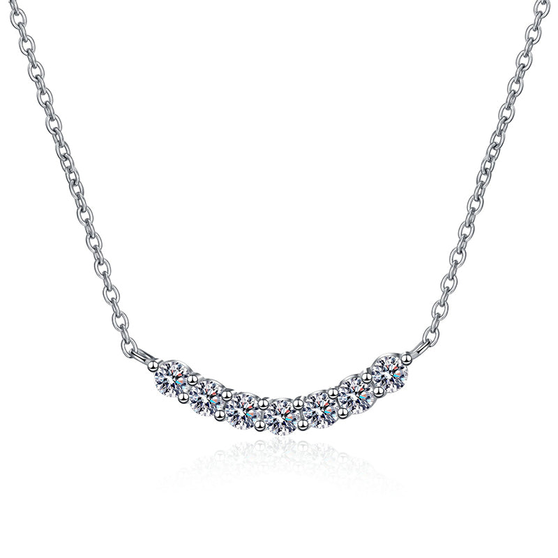 S925 Sterling Silver 7-Diamond Smile Pendant Necklace - 1.4CT Moissanite Floral-Inspired Layered Chain