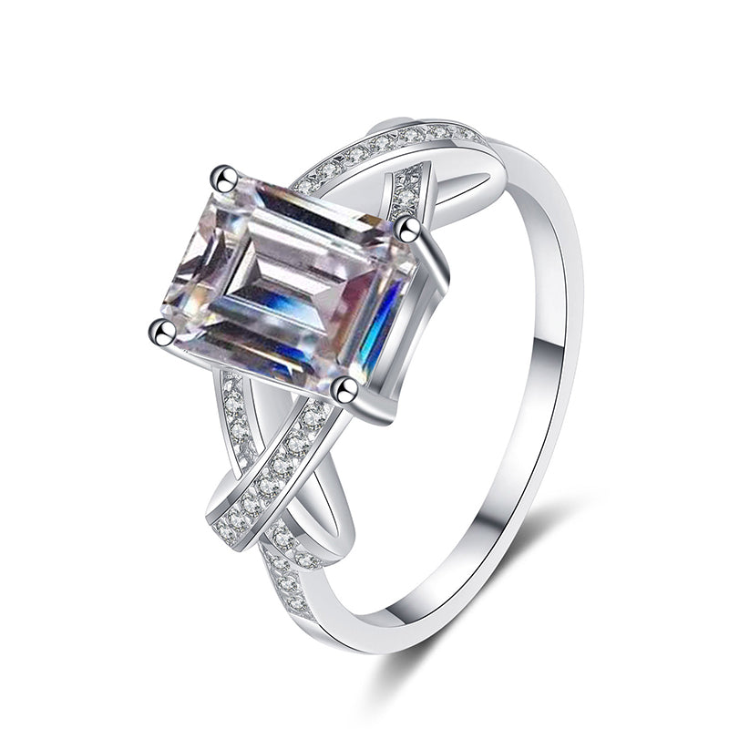S925 Sterling Silver 7x9mm Rectangular 3ct Moissanite Ring with PT950 Plating