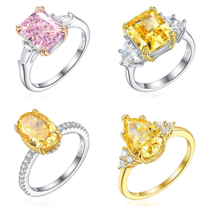 S925 Sterling Silver 8ct High-Carbon Diamond Ring - Luxury Princess Cut Colored Gemstone Jewelry