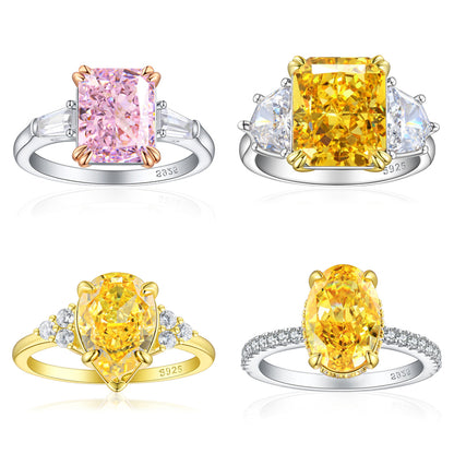 S925 Sterling Silver 8ct High-Carbon Diamond Ring - Luxury Princess Cut Colored Gemstone Jewelry