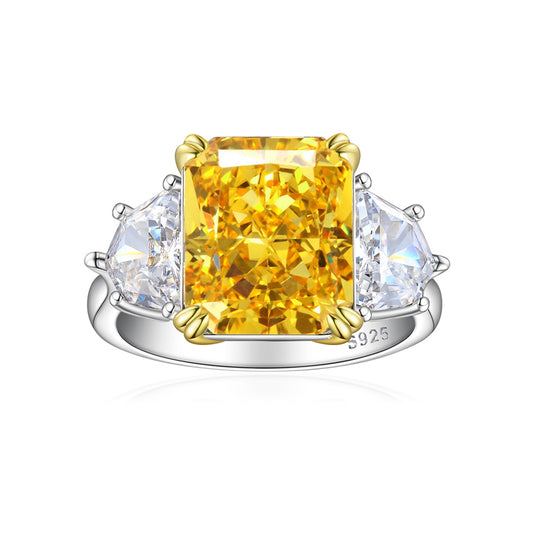 S925 Sterling Silver 8ct Square-Cut Ice Diamond Ring - Bold Geometric Statement Jewelry