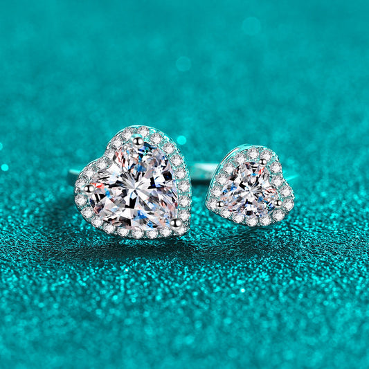 S925 Sterling Silver Adjustable Connected Hearts 2.5ct Moissanite Ring with Rose Motifs