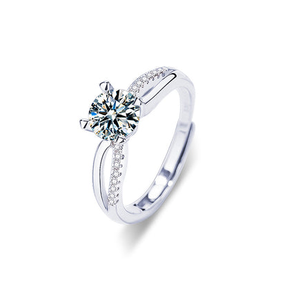 S925 Sterling Silver Adjustable Couple Rings with 1ct Moissanite - White Gold Plated Geometric Luxury Wedding Bands for Couples