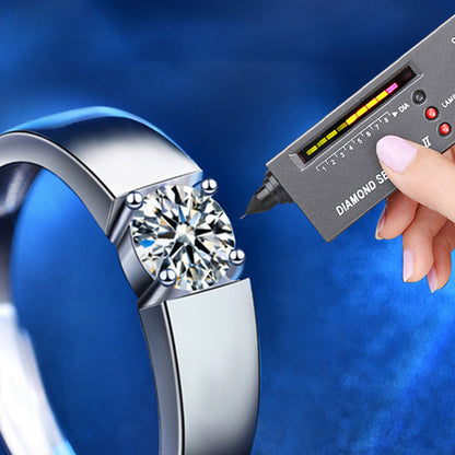 S925 Sterling Silver Adjustable Crown Couple Rings with 1ct Moissanite - White Gold Plated Minimalist Wedding Bands (His 5.5g/Hers 2g)