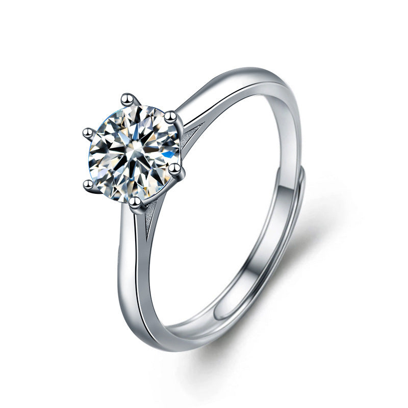 S925 Sterling Silver Adjustable Crown Couple Rings with 1ct Moissanite - White Gold Plated Minimalist Wedding Bands (His 5.5g/Hers 2g)