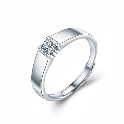 S925 Sterling Silver Adjustable Crown Couple Rings with 1ct Moissanite - White Gold Plated Minimalist Wedding Bands (His 5.5g/Hers 2g)