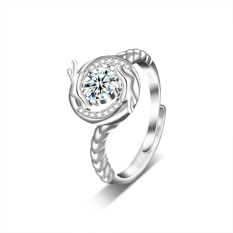 S925 Sterling Silver Adjustable Dragon Ring with 0.5ct Moissanite Original Design Zodiac Jewelry for Men Rhodium Plated