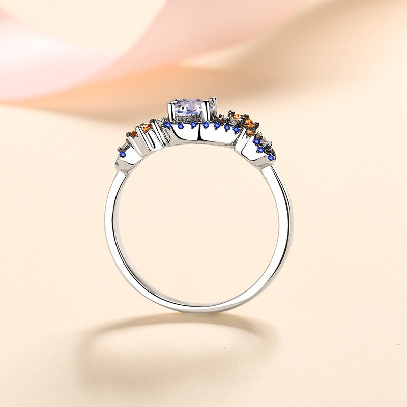 S925 Sterling Silver Angel's Eye Two-Tone Micro-Pavé Moissanite Ring with Lion Dance Motifs
