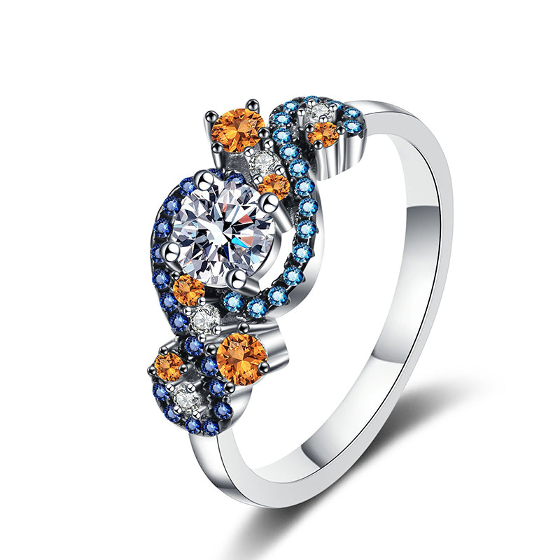 S925 Sterling Silver Angel's Eye Two-Tone Micro-Pavé Moissanite Ring with Lion Dance Motifs