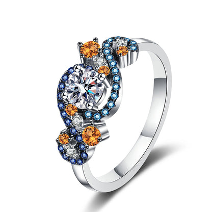 S925 Sterling Silver Angel's Eye Two-Tone Micro-Pavé Moissanite Ring with Lion Dance Motifs