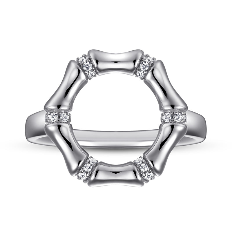 S925 Sterling Silver Bamboo-Inspired Ring – Unique Textured Statement Jewelry