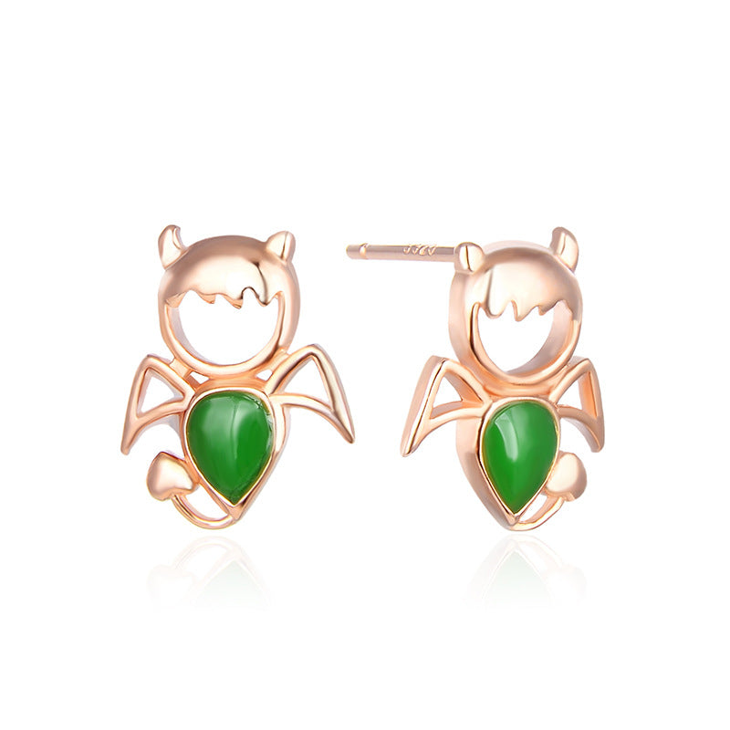 S925 Sterling Silver Bat Stud Earrings - Rose Gold Plated Gothic Earrings with Plastic Backs