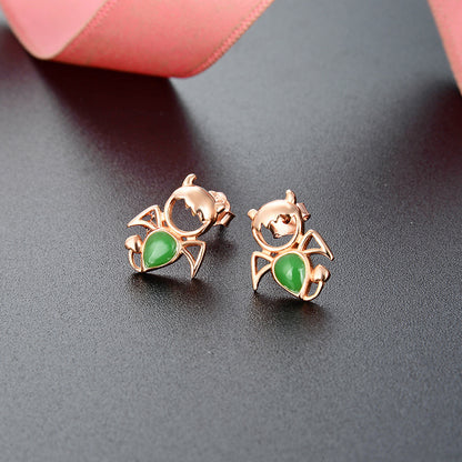 S925 Sterling Silver Bat Stud Earrings - Rose Gold Plated Gothic Earrings with Plastic Backs