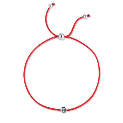 S925 Sterling Silver Beaded Red String Bracelet with 0.3ct Moissanite Minimalist Ethnic Jewelry Rhodium Plated