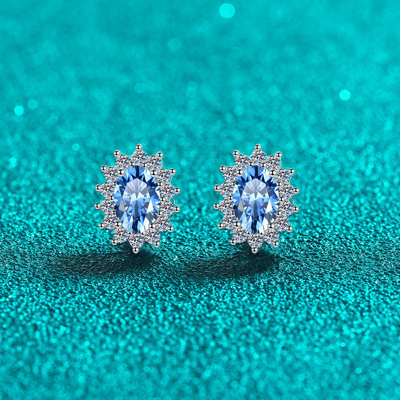 S925 Sterling Silver Blue Moissanite Stud Earrings – Unique U-Shaped Design, Perfect Valentine’s Day Gift