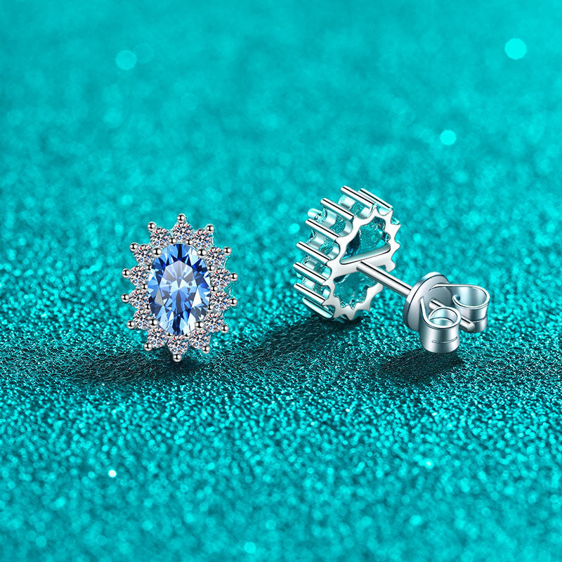 S925 Sterling Silver Blue Moissanite Stud Earrings – Unique U-Shaped Design, Perfect Valentine’s Day Gift