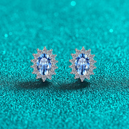 S925 Sterling Silver Blue Moissanite Stud Earrings – Unique U-Shaped Design, Perfect Valentine’s Day Gift