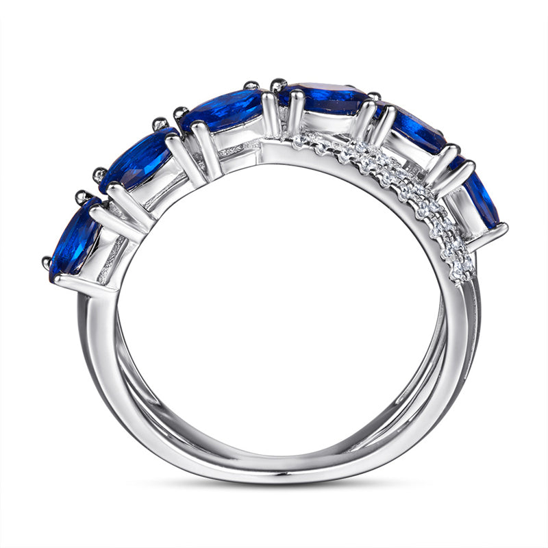 S925 Sterling Silver Blue Zirconia Crossover Ring - Bold Geometric Statement Jewelry
