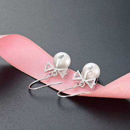S925 Sterling Silver Bow Pearl Drop Earrings - Korean Geometric Dangle Earrings for Women