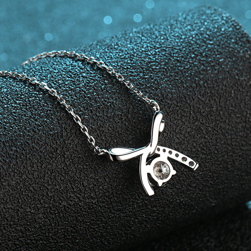 S925 Sterling Silver Bow Pendant Necklace - 0.5CT Moissanite Four-Prong Collarbone Chain