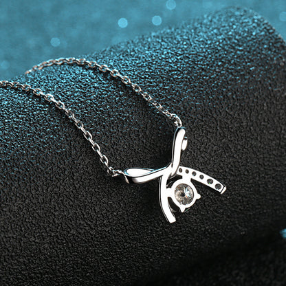 S925 Sterling Silver Bow Pendant Necklace - 0.5CT Moissanite Four-Prong Collarbone Chain