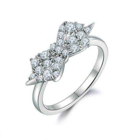 S925 Sterling Silver Bow Ring - Elegant European-Style Zirconia Wedding Jewelry