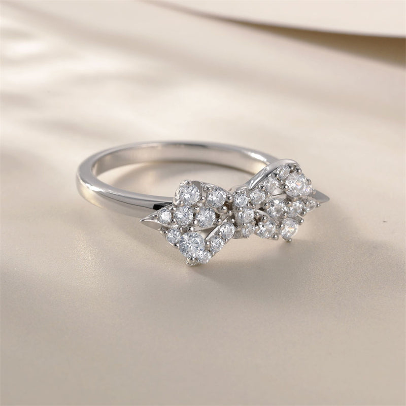 S925 Sterling Silver Bow Ring - Elegant European-Style Zirconia Wedding Jewelry