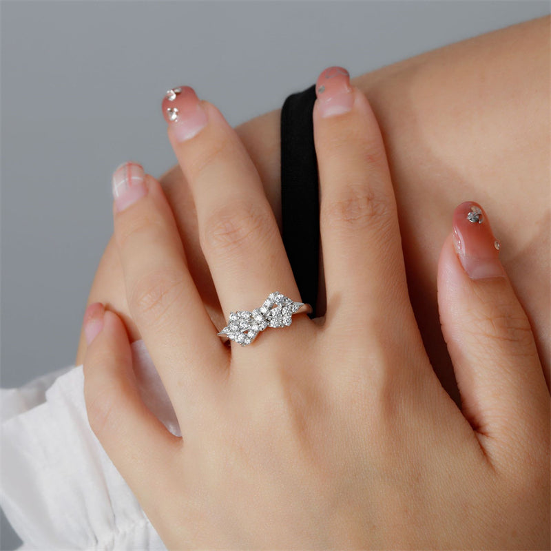 S925 Sterling Silver Bow Ring - Elegant European-Style Zirconia Wedding Jewelry