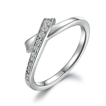 S925 Sterling Silver Bow Ring - Minimalist Stackable Jewelry with Zirconia Accents