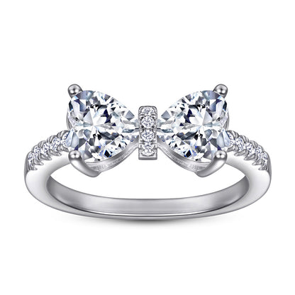 S925 Sterling Silver Bow & Heart Ring – Romantic Cubic Zirconia Jewelry