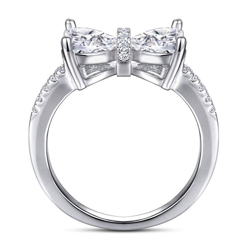 S925 Sterling Silver Bow & Heart Ring – Romantic Cubic Zirconia Jewelry