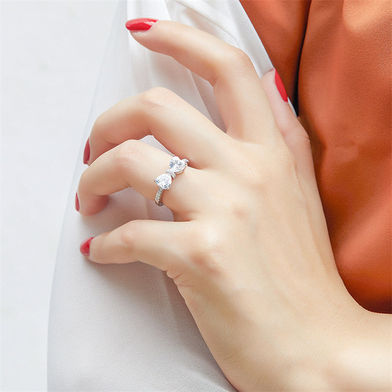 S925 Sterling Silver Bow & Heart Ring – Romantic Cubic Zirconia Jewelry