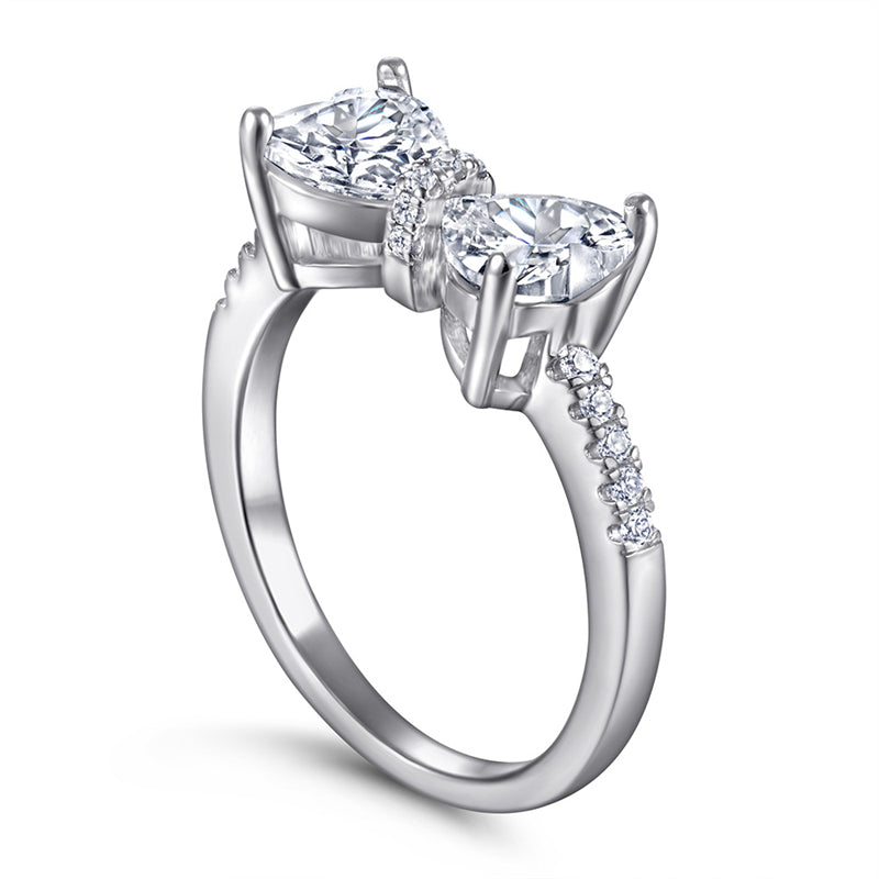 S925 Sterling Silver Bow & Heart Ring – Romantic Cubic Zirconia Jewelry