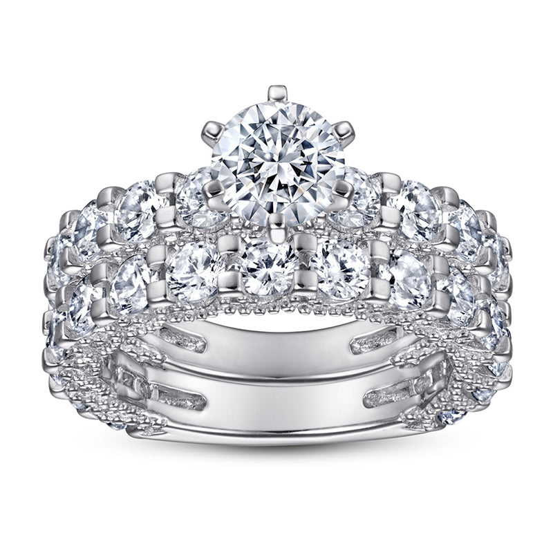 S925 Sterling Silver Bridal Ring Set - Elegant Stackable Wedding Jewelry