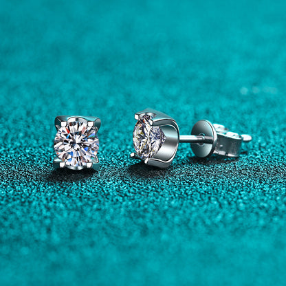 S925 Sterling Silver Bull Head Stud Earrings with 1ct/2ct Moissanite - PT950 Gold Plated Wedding & Everyday Jewelry