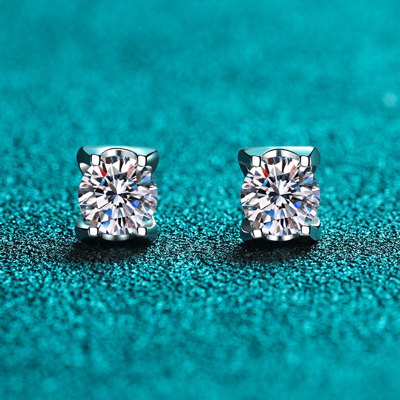 S925 Sterling Silver Bull Head Stud Earrings with 1ct/2ct Moissanite - PT950 Gold Plated Wedding & Everyday Jewelry